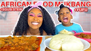 FUFU EFO RIRO EGUSI SOUP HAND EATING AFRICAN FOOD MUKBANG  BEEF PEPPER SOUP [upl. by Adnaluoy650]