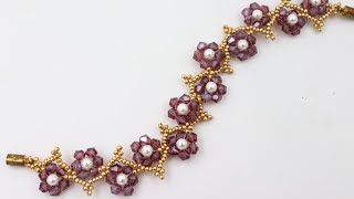 Gorgeous Bicone Flower Bracelet Beaded Bracelet TutorialHow To Make Beaded Bracelet With Bicone [upl. by De Witt]