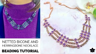 Netted Bicone and Herringbone Necklace Tutorial [upl. by Nyberg]