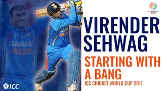 Virender Sehwag Five matches five firstball boundaries  Cricket World Cup 2011 [upl. by Macfarlane]