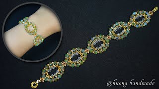 Oval shape beaded braceletBeading tutorial DIY beaded jewelry [upl. by Ymmik]