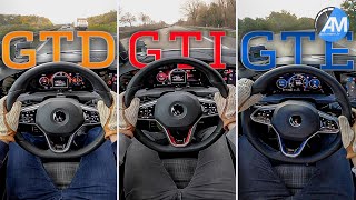 Golf 8 GTD vs GTI vs GTE  0100 amp 100200 kmh acceleration🏁  by Automann [upl. by Eustasius]