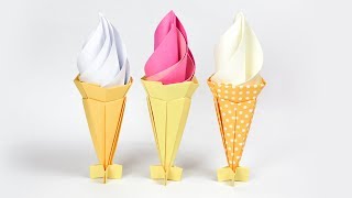 Origami Ice Cream Cone Tutorial  Paper Kawaii [upl. by Lexi423]