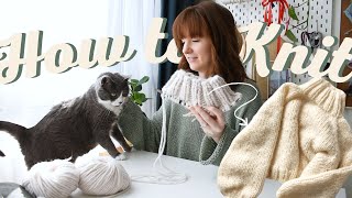 Knit a Cozy Sweater in One Piece  Beginner Friendly Knitting in the Round DIY Tutorial Part 1 [upl. by Emilia]