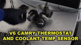 Toyota Camry V6 Thermostat and Coolant Temp Sensor Change [upl. by Ruder55]